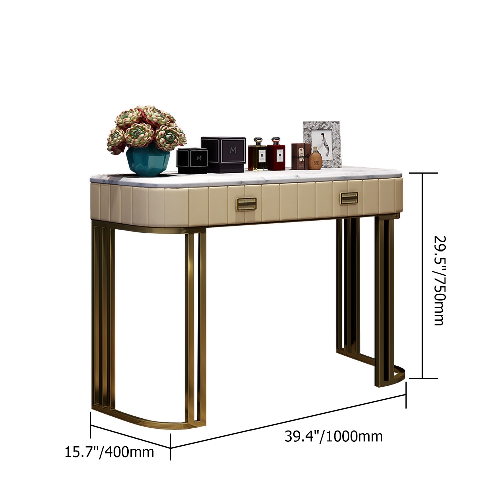Faux Marble Tabletop Dressing Makeup Table with Drawers Metal Base in Gold