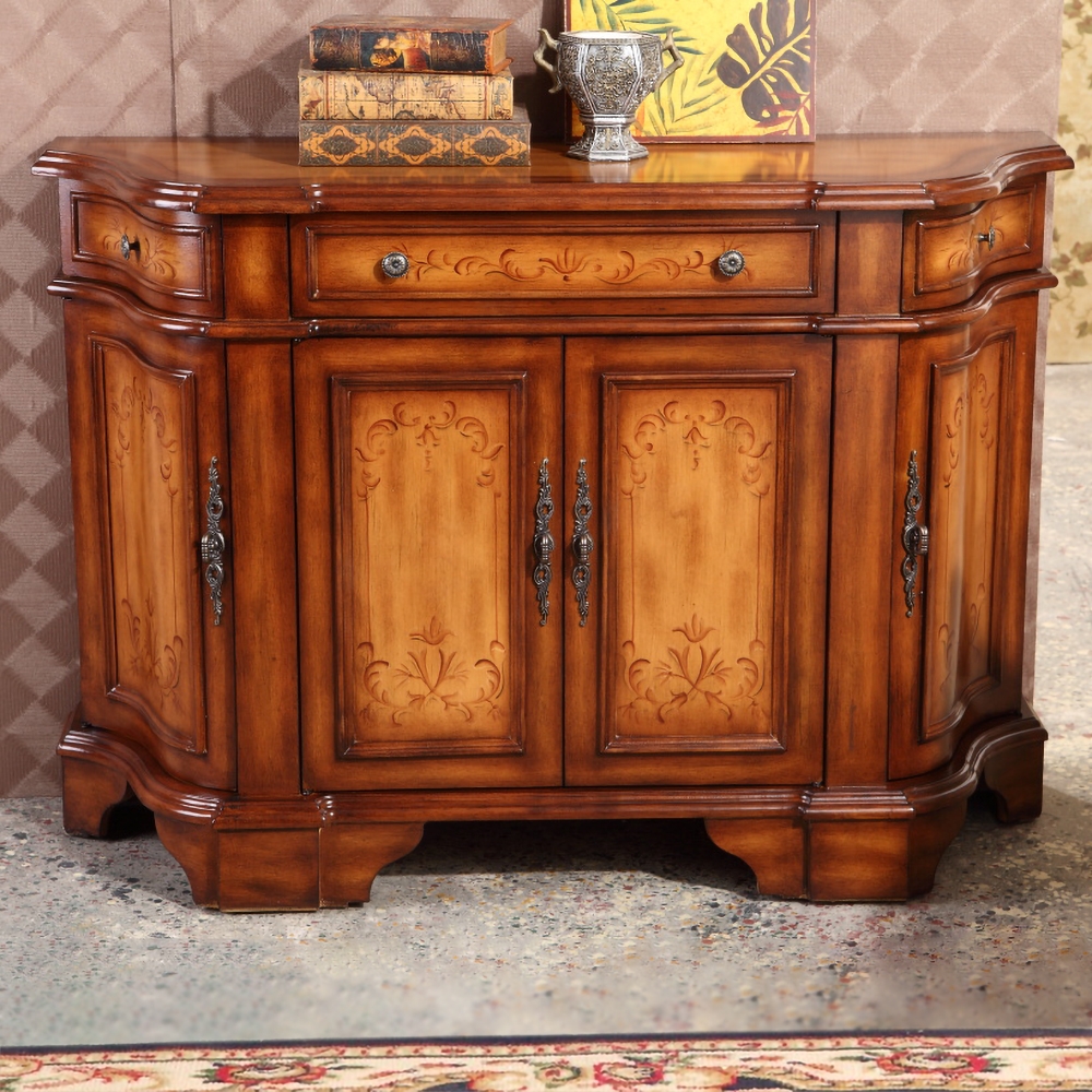 

48" Vintage Walnut Sideboard Buffet Accent Cabinet with 4 Doors & Shelf & Drawer