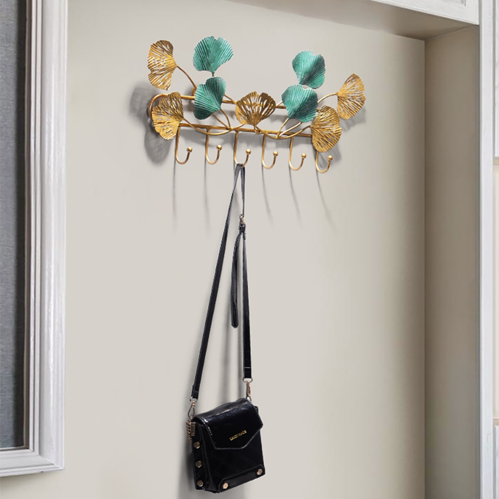 Unique Ginkgo Leaf Wall Mounted Coat Rack with 6 Hooks Set of 2