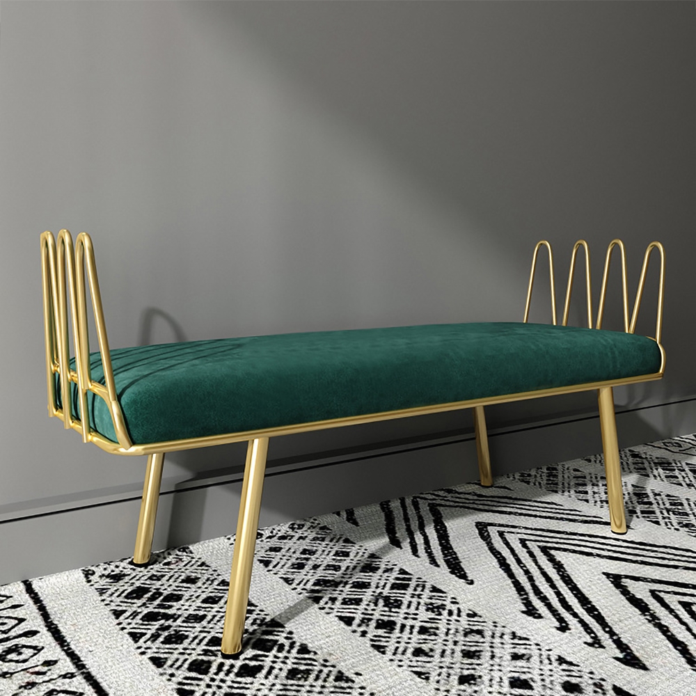 

Green Entryway Bench Modern Upholstered Velvet Bench Metal in Gold