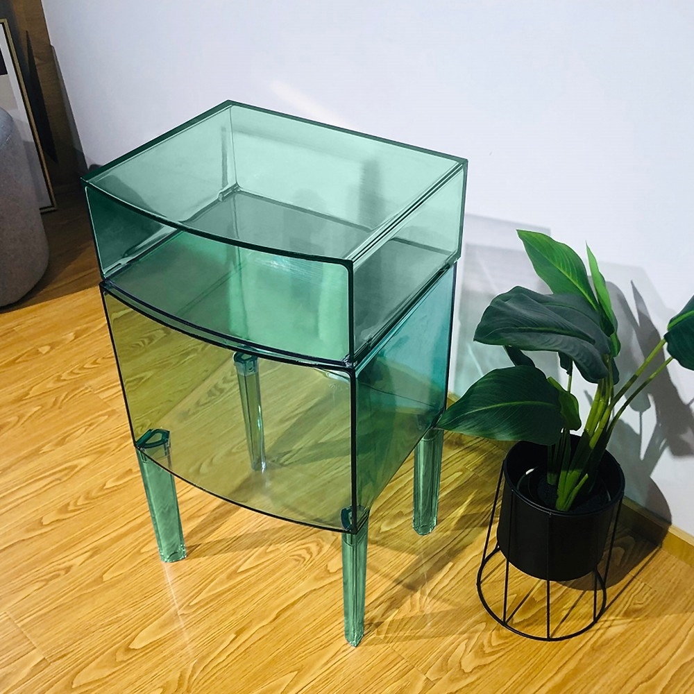Acrylic Nightstand with Shelf End Table Clear Round Side Table Modern Accent Table-Medium
