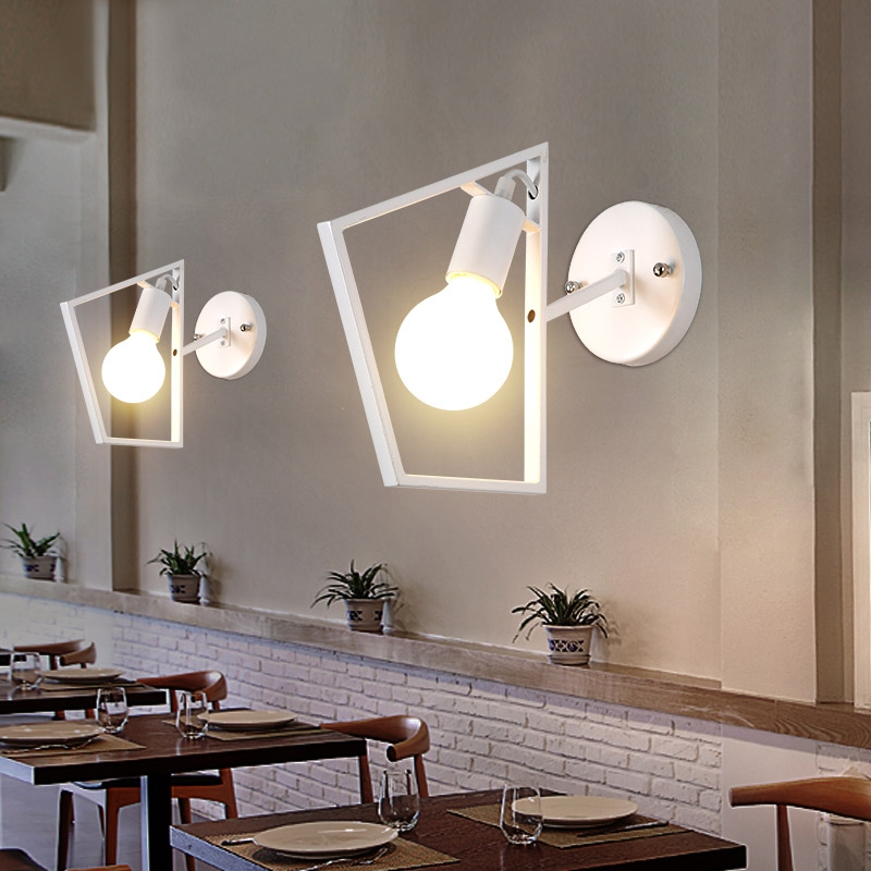 Modern Minimalist Geometric Frame Single Exposed Globe Light Metal Indoor Wall Light