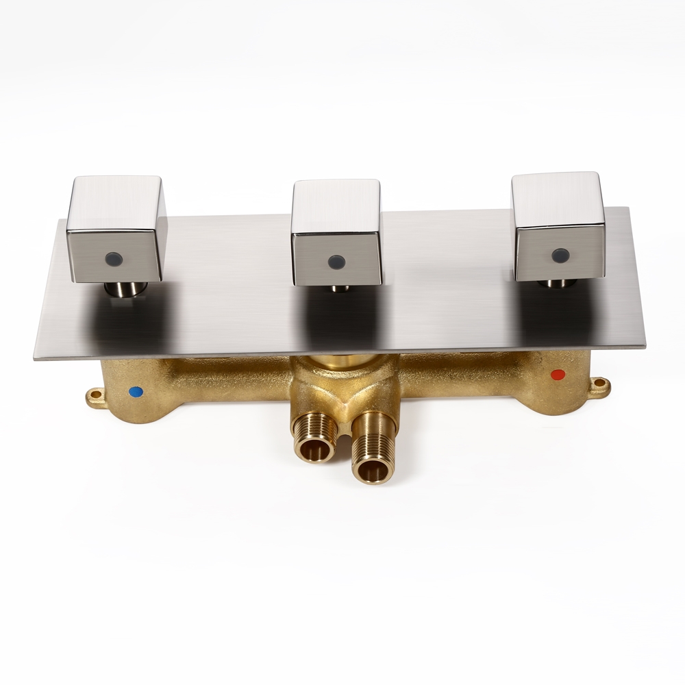 Solid Brass 3Function Brushed Nickel Shower Valve & Trim with Square Knobs Bathroom