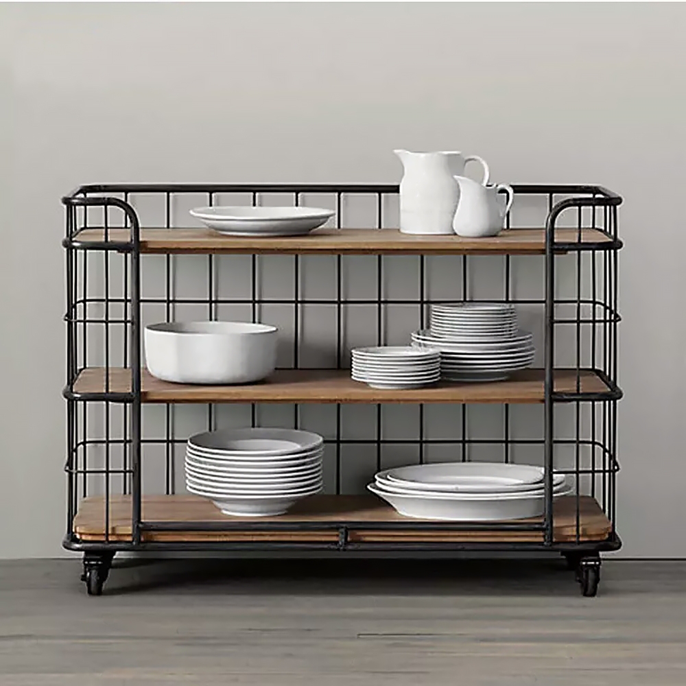 900mm Rustic 3Tier Shelving with Wheels Kitchen ShelvingHomary