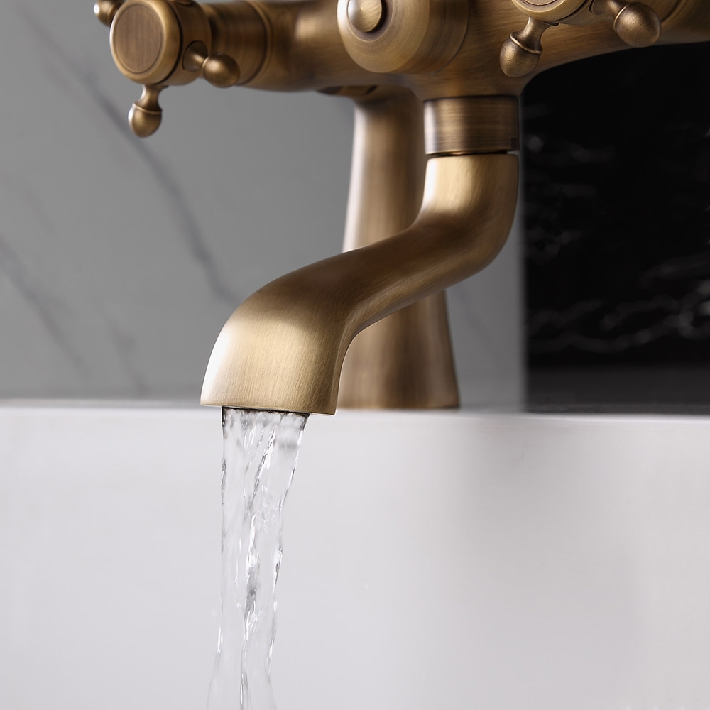 Montag Vintage Deck Mounted 2Handle Antique Brass Tub Faucet with Hand