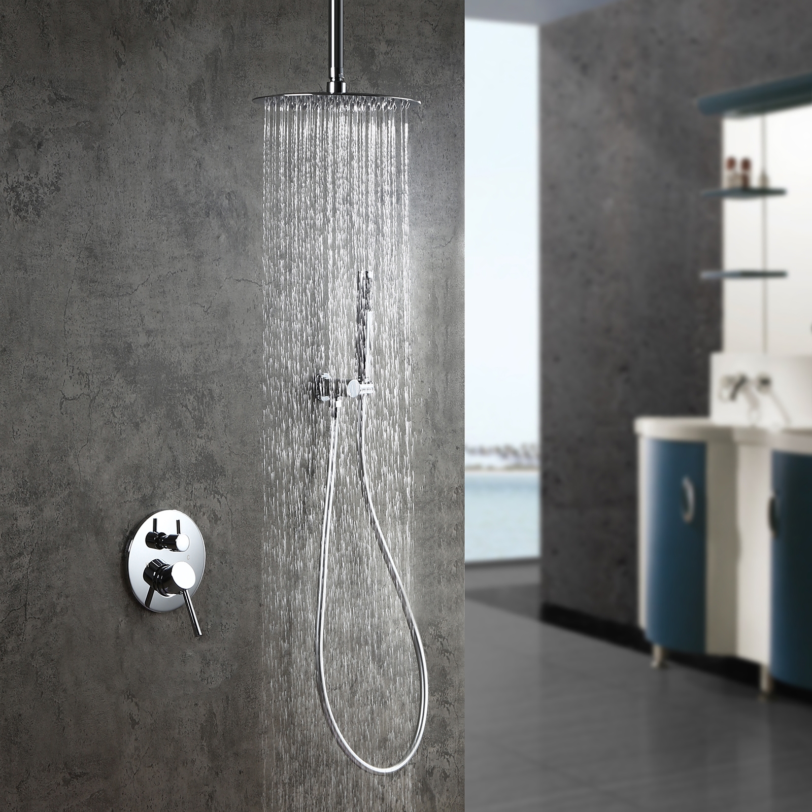 

Round Rain Shower Head Shower 8" Combo System with Handheld Shower Polished Chrome