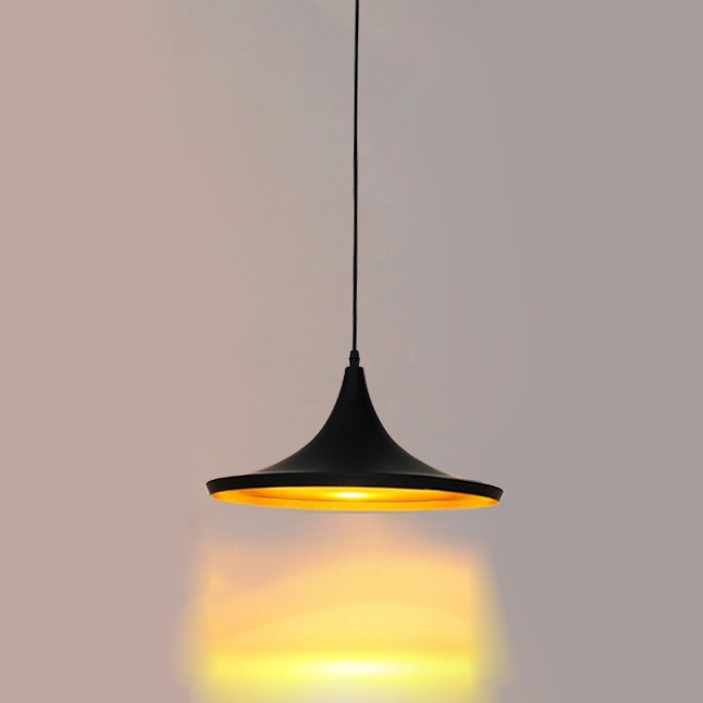 Image of Aluminum Geometric Form Wide Single-Light Hanging Pendant Light Fixture in Black