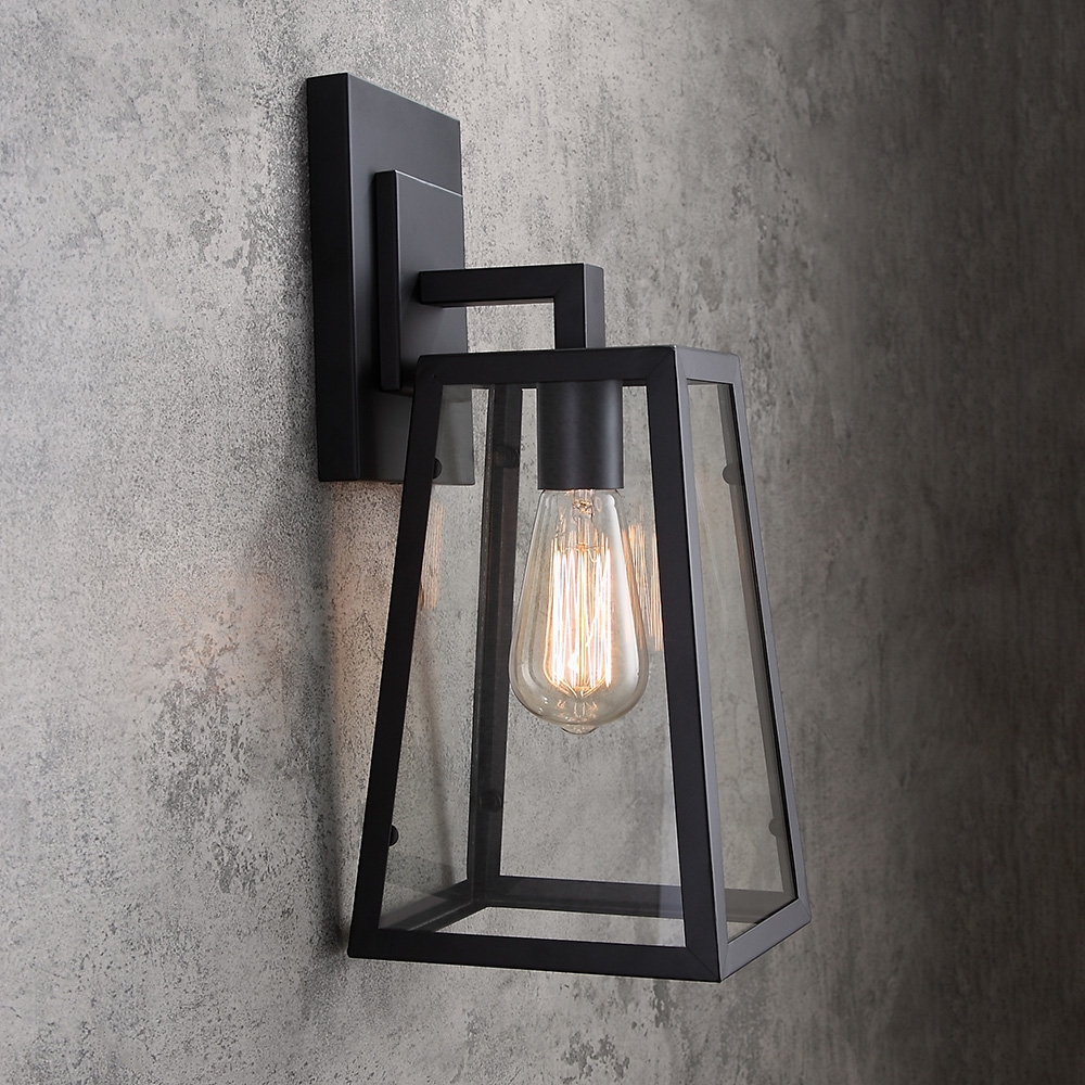 Retro Industrial Antique Matte Black Iron Lantern Outdoor Wall Sconce 1-Light with Clear Glass