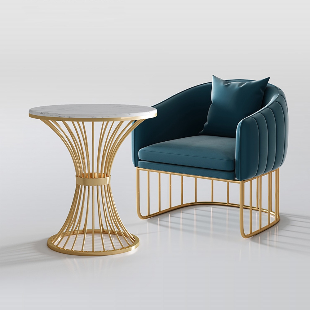 Blue Tufted Barrel Chair Upholstered Velvet Accent Chair Pillow Included