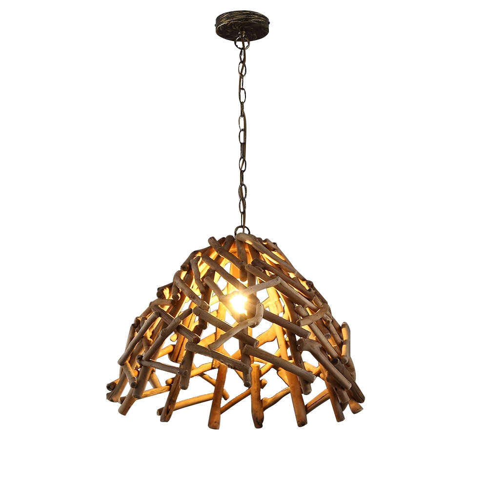 Rustic Driftwood Cage Dome Ceiling Light Single Light Antique Brass