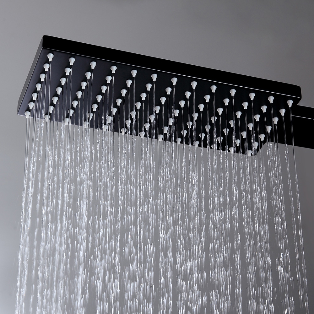 Exposed Thermostatic Shower Mixer with Rain Shower Head and Hand Shower Matte Black