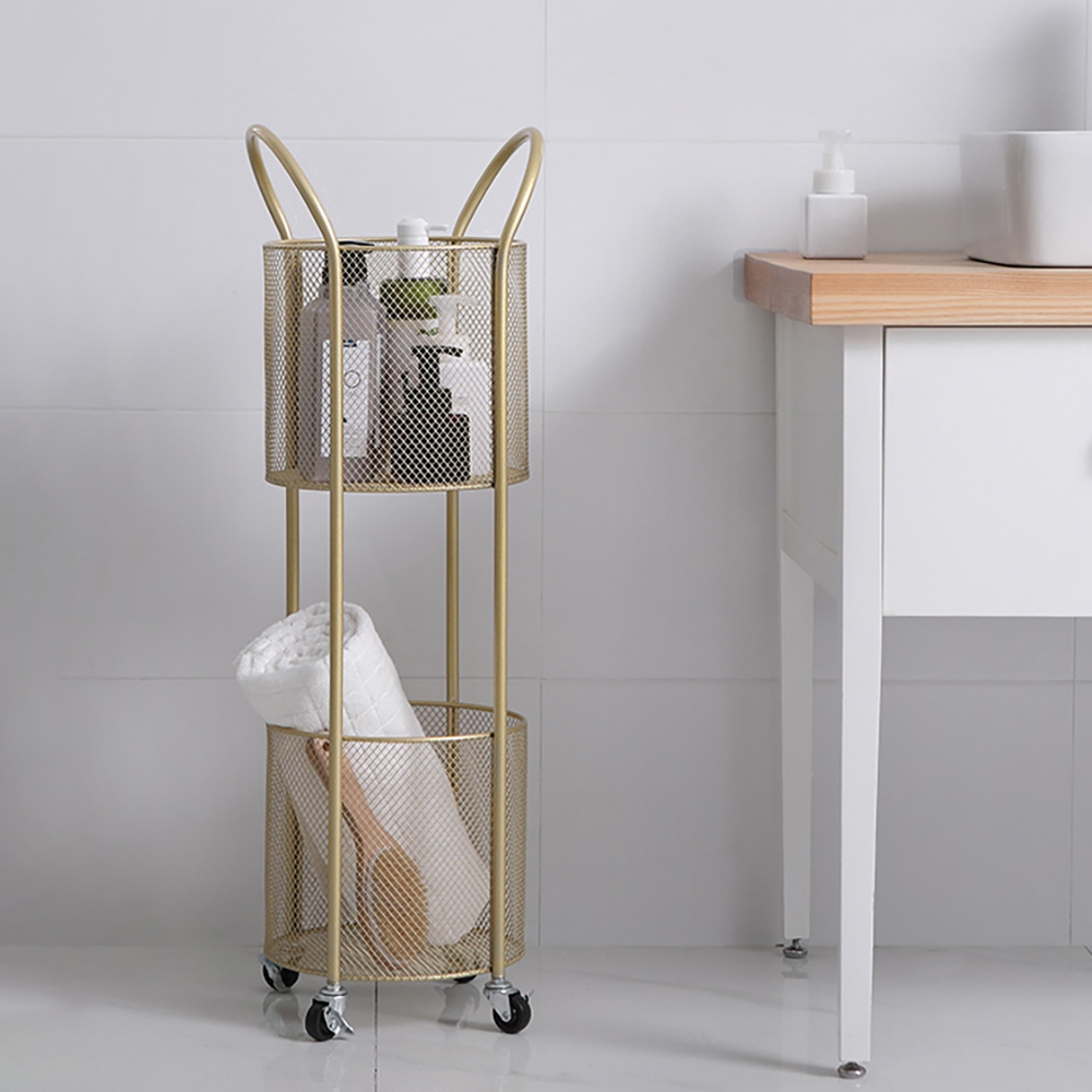 

Gold Modern Metal Shelving for Bathroom Storage with 2-Tier Shelf and 4 Wheel