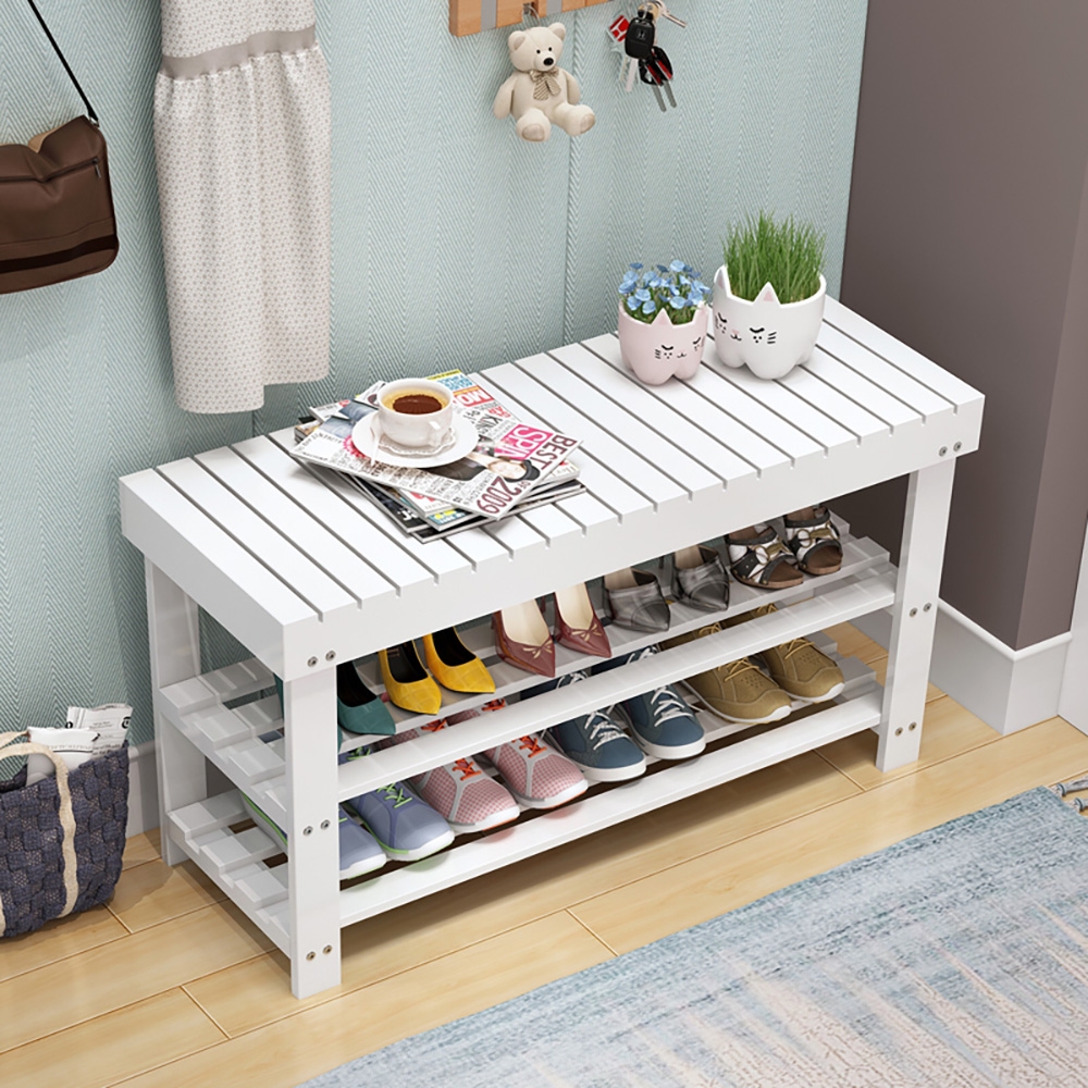 

White Modern Entryway Shoe Rack with 2 Tier Shevles 39.4''