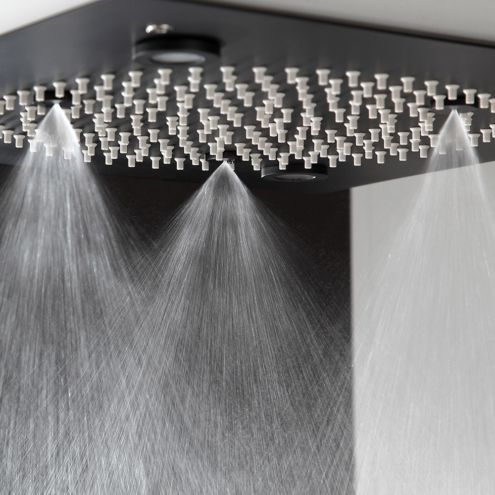 Modern LED Ceiling Mount Rain Shower Mixer with 6 Body Sprays & Hand Shower in Black