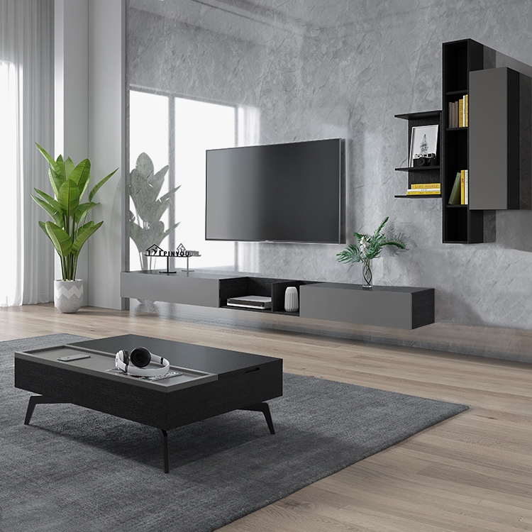 Grey & Black Floating TV Stand Wall-Hung
