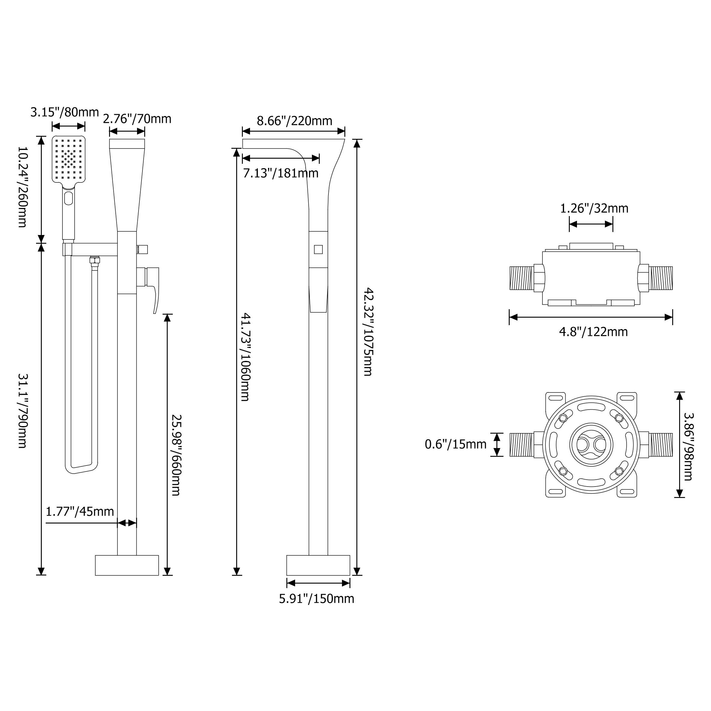 Waterfall Spout Matte Black Freestanding Bath Filler Tap with Handheld