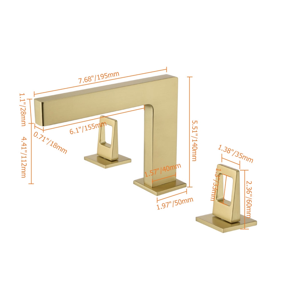 Modern Widespread Brushed Gold Bathroom Sink Faucet 2Handle