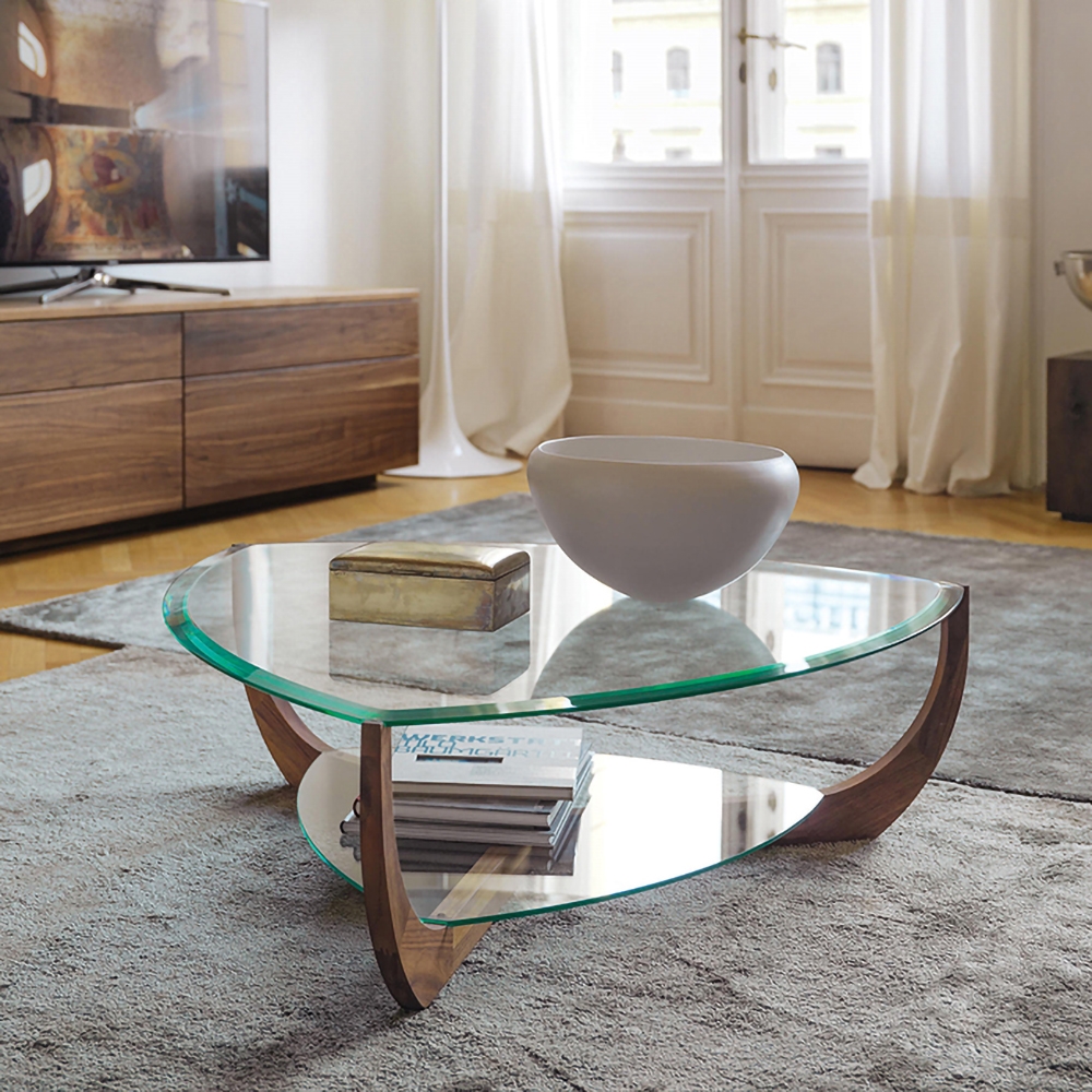 Image of 2-Tiered Coffee Table with Shelf with Tempered Glass Top