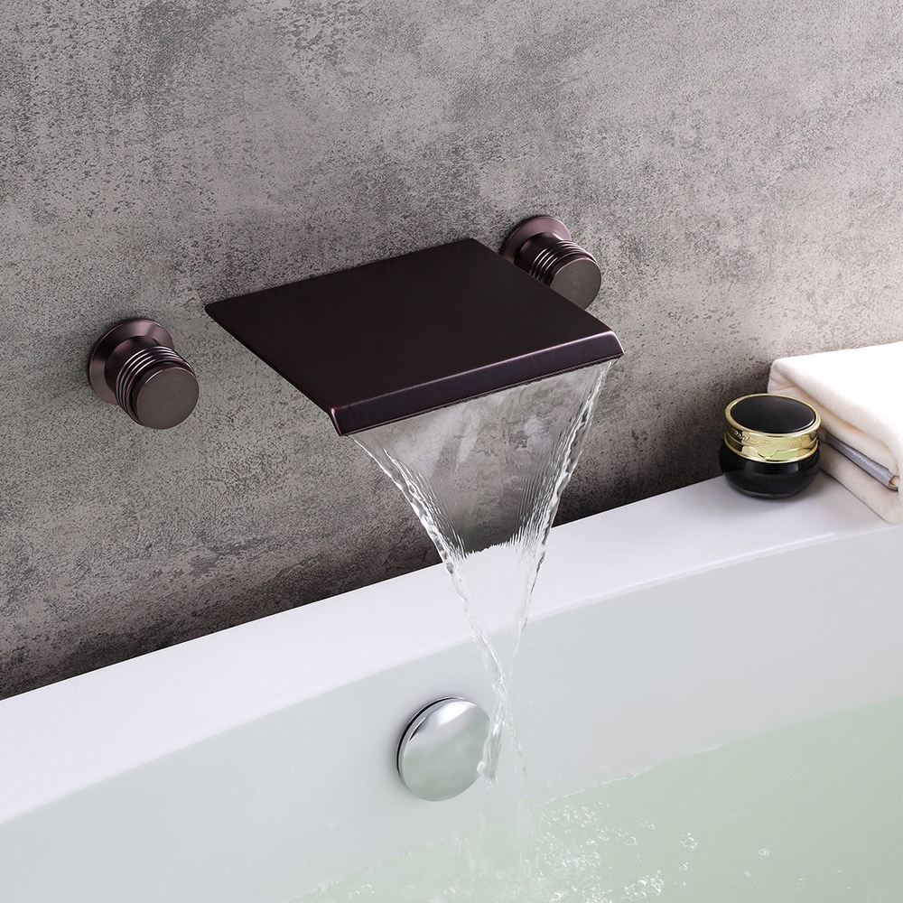 

Moda Solid Brass Wall Mounted Waterfall Bathroom Sink Faucet Double Knob Handle in Oil Rubbed Bronze