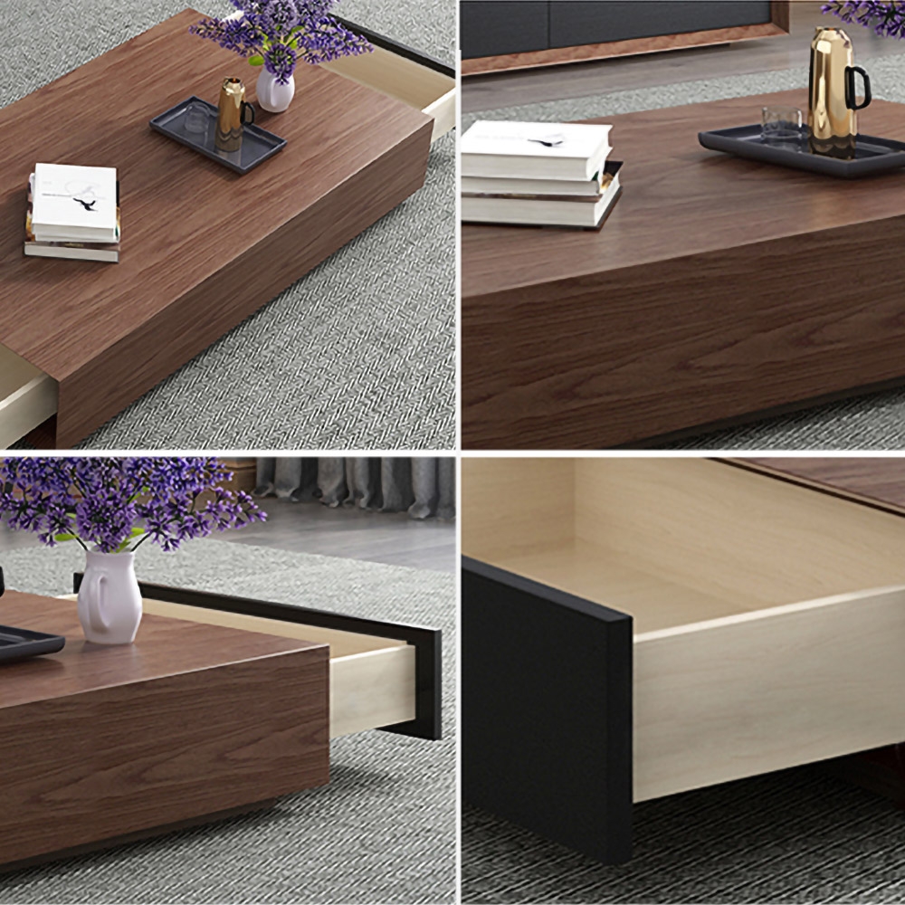 Walnut Rectangular Coffee Table with 2-Drawer Modern Accent Table