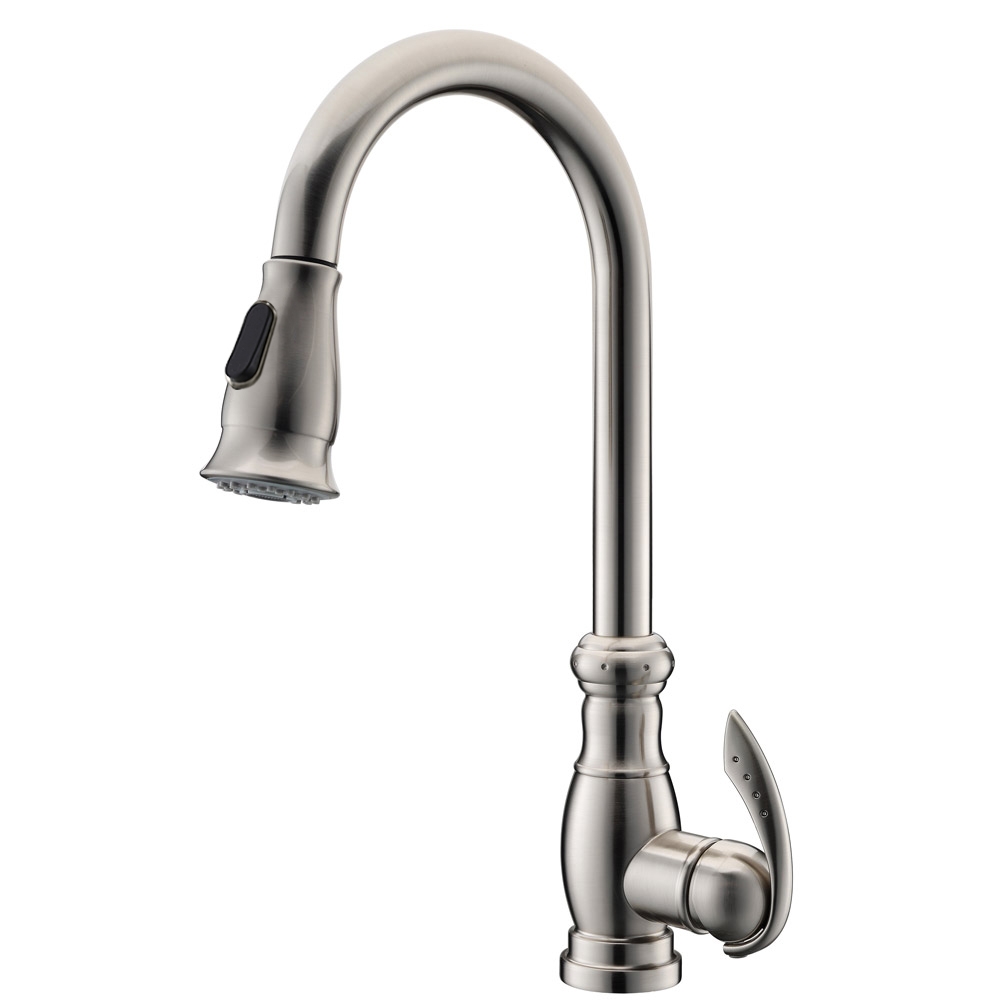 Swan Neck Pull-out Spray Kitchen Tap with Single Lever Handle in Brushed Nickel