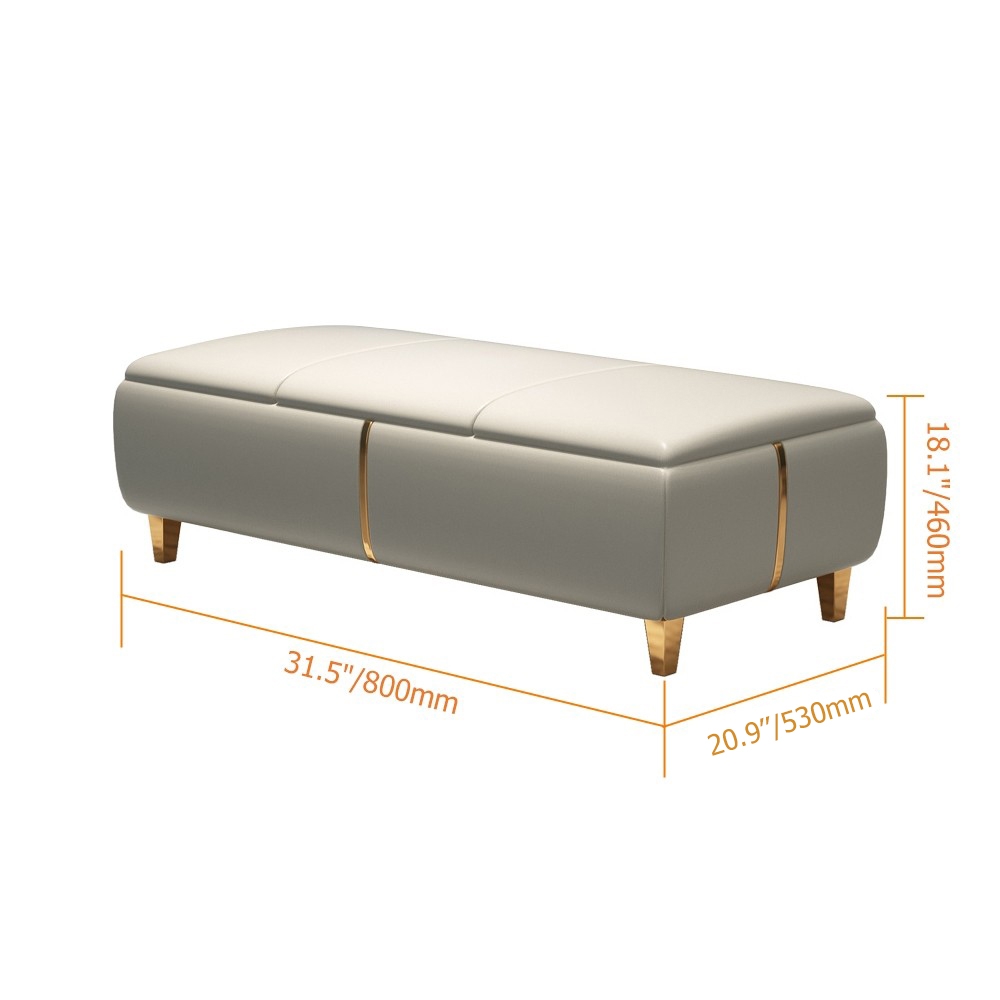 Modern Entryway Bench Beige Faux Leather Upholstered Ottoman Bench for