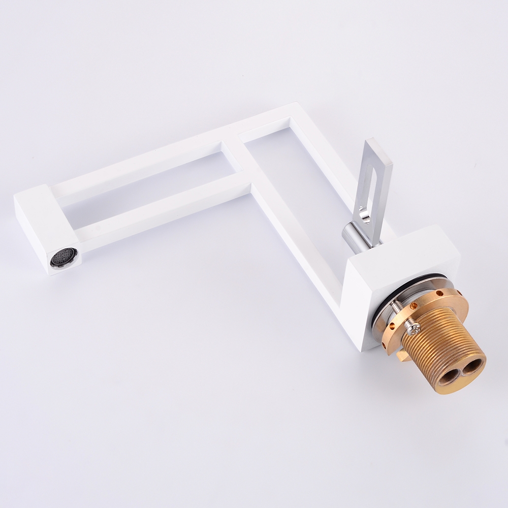 Single Lever Handle White & Chrome Geometric Bathroom Basin Tap Monobloc Solid Brass