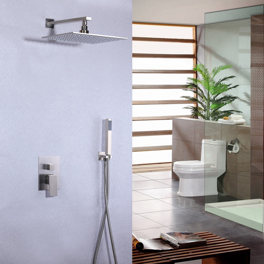 

Dree Modern Stainless Steel 16" Wall Mount Square Rain Showerhead & Hand Shower System in Brushed Nickel