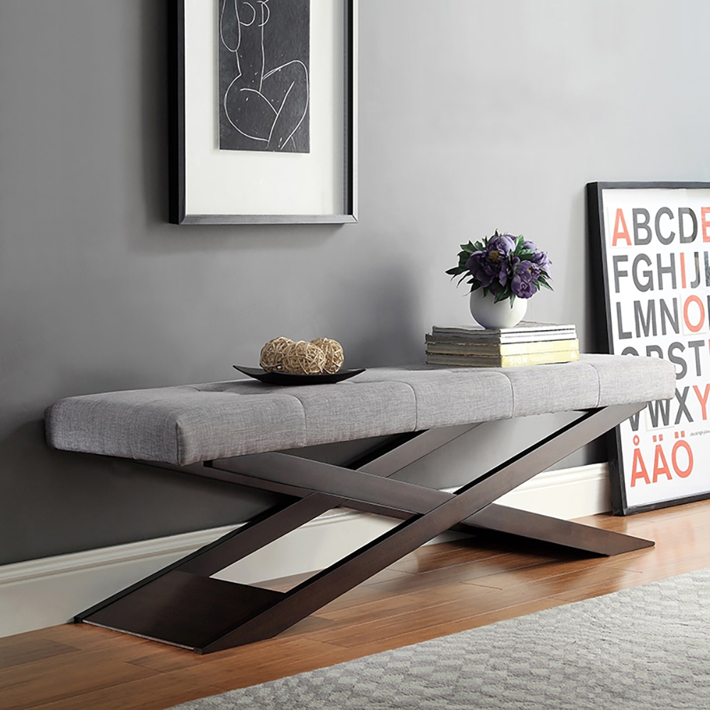 

Gray Linen Bench Upholstered Carbon Steel Bench