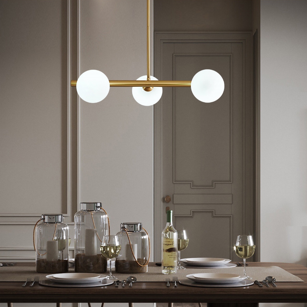 

Gold Linear  Kitchen Island Light Glass Globe