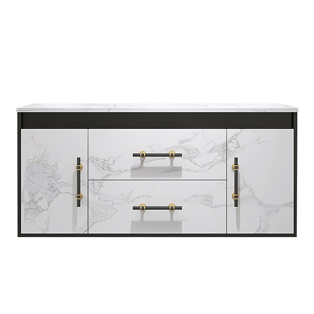 600mm Floating Bathroom Vanity White Faux Marble Top & Basin with 2 Drawers