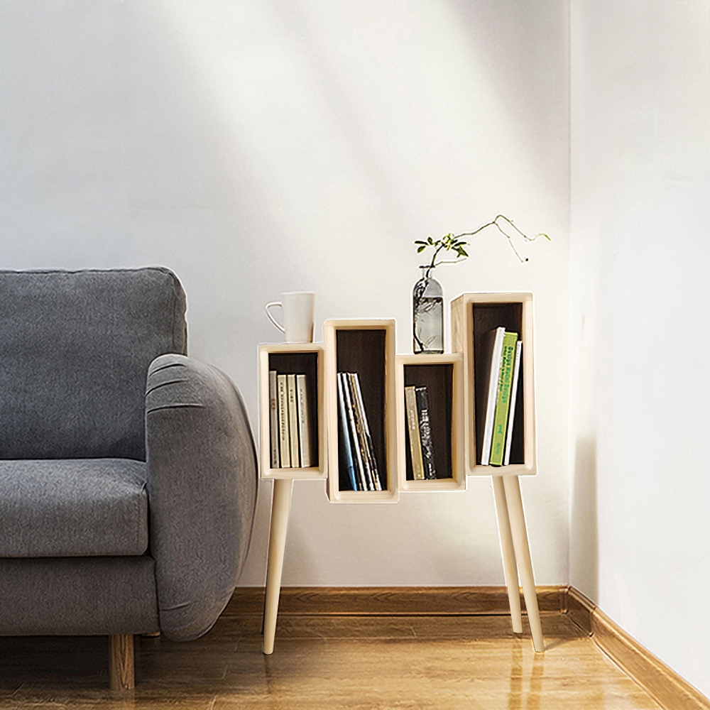 Rustic Wood Bookshelf Magazine Holder Natural Office Bookcase