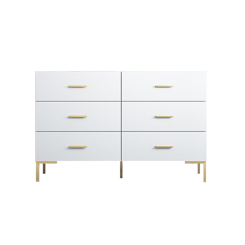 47" Nordic White Bedroom Dresser 6-Drawer Accent Cabinet in Gold