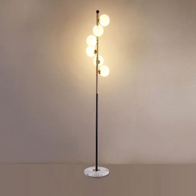 Modern White Globe Glass 6Light Floor Lamp with Round Marble Base in