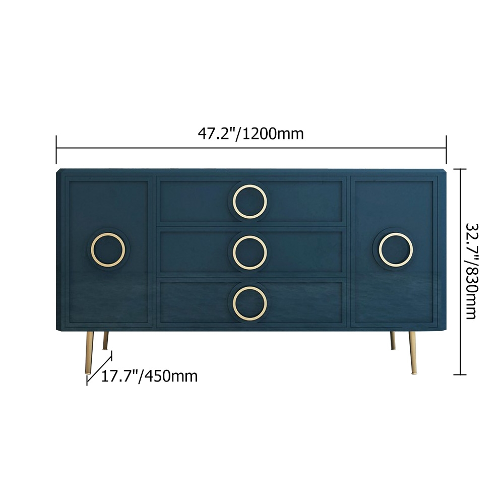 Blue Sideboard Cabinet Gold Credenza Drawers & 2 Doors 1200mm Mid-Century in Small