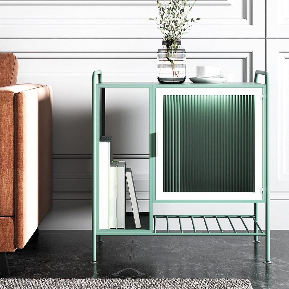 

Modern Side Table Solid Metal End Table with Storage Shelf Side Table with Door
