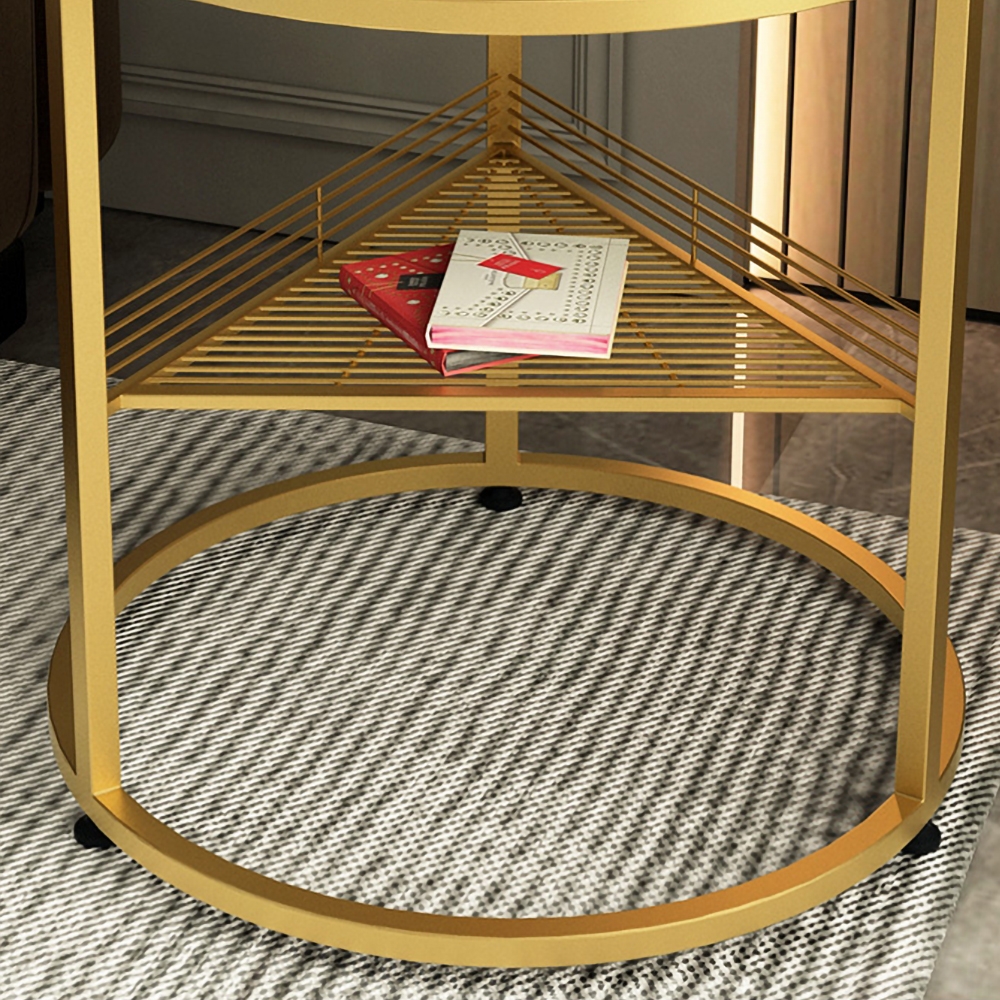 Modern Cylindrical End Table with Shelf Stone Top Side Table MetalHomary