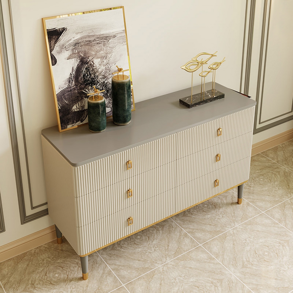 Modern Chest of 6 Drawers Buffet with Storage Beige & Gray SideboardHomary