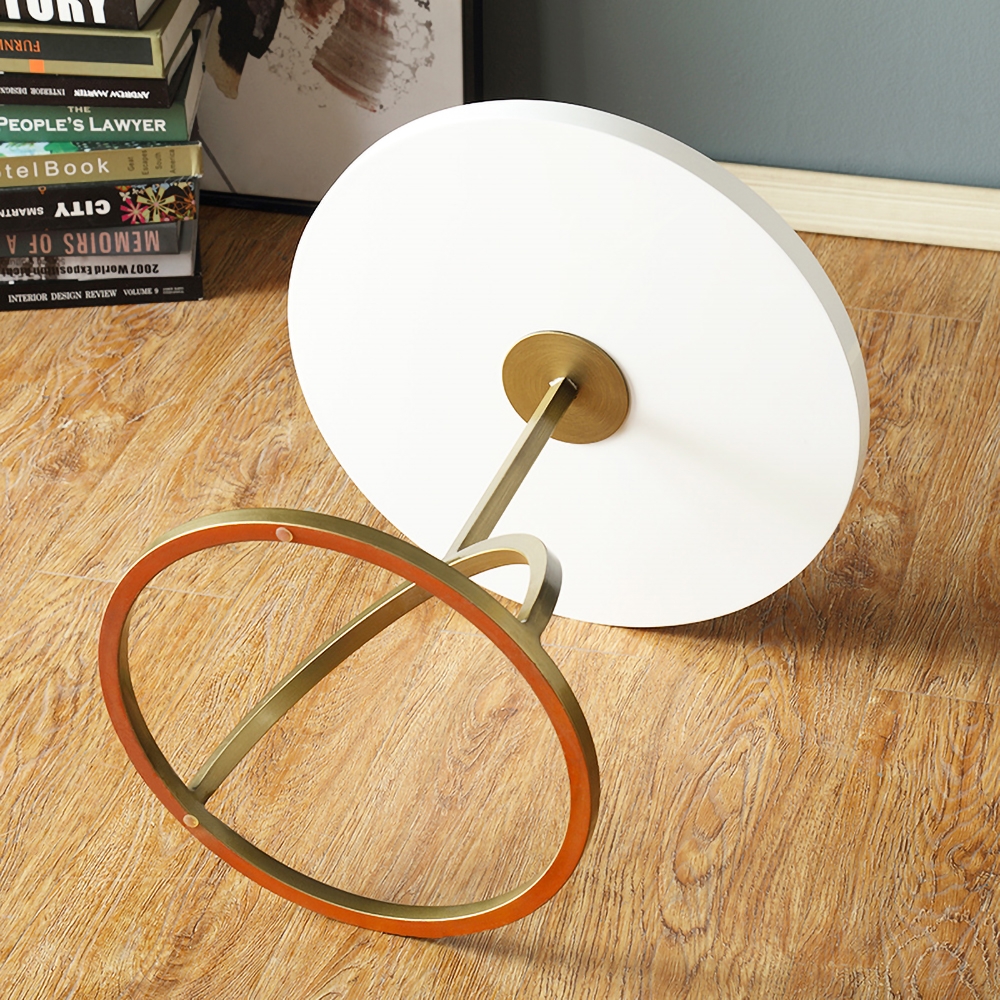 Round Black Small End Table in Gold Metal Portable