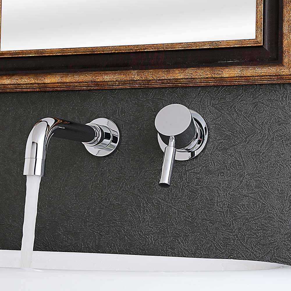 

Stev Modern Minimalist Single Handle Wall Mounted Bathroom Sink Faucet Polished Chrome
