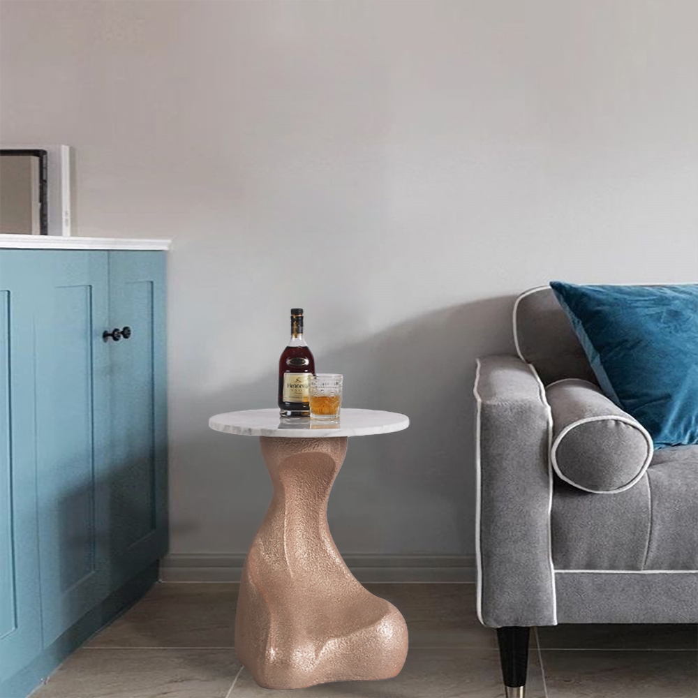 Modern White Side Table Faux Marble End Table with Round Tabletop with