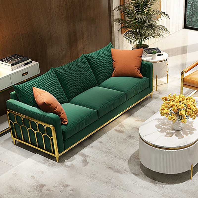 84.6" Modern Green Velvet Upholstered Sofa 3-seater Sofa Solid Wood Frame Gold Legs