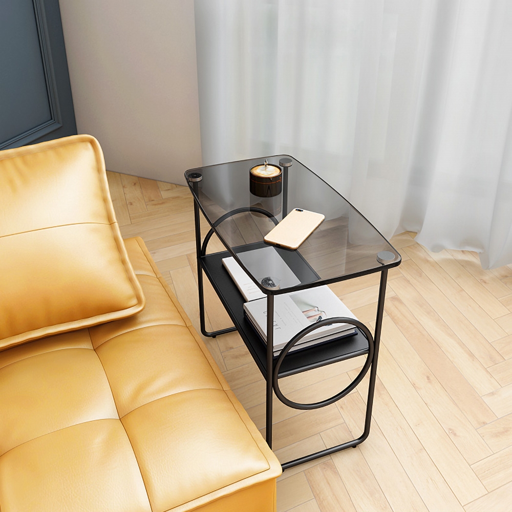 

Modern Black End Table with Storage Side Table Metal