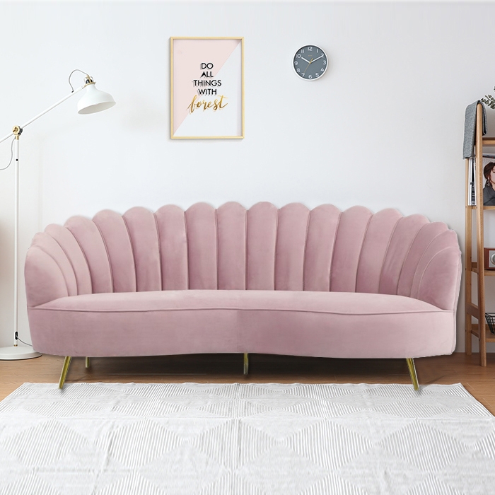 Mid-century Modern Channel Tufting Sofa Plush Pink Velvet Upholstered Sofa 3-seater Solid Wood Frame