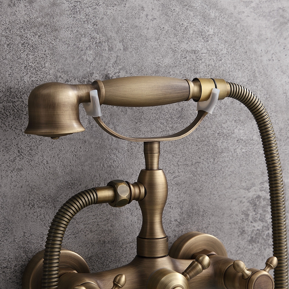 Chester Classic Style Antique Brass Wall Mount Clawfoot Bath Filler Tap with Hand Shower