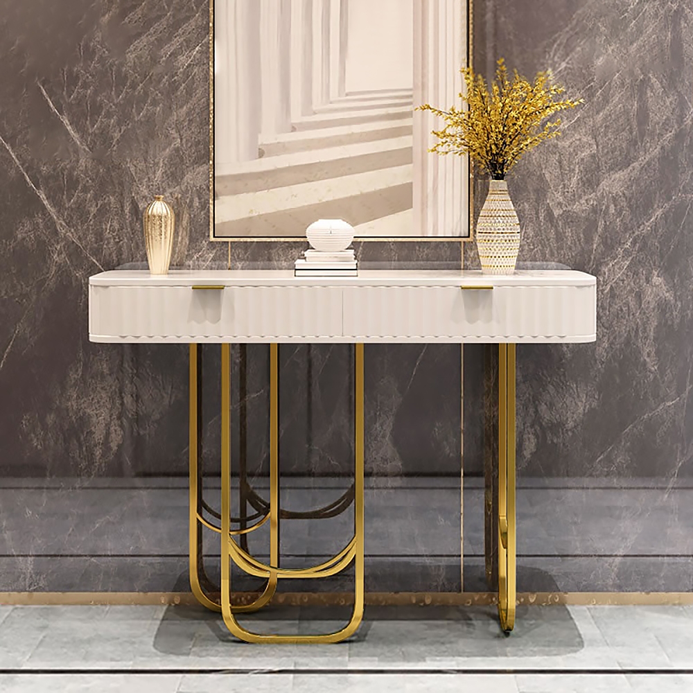 Modern White Console Table Entryway Table Console Table with Two Drawers