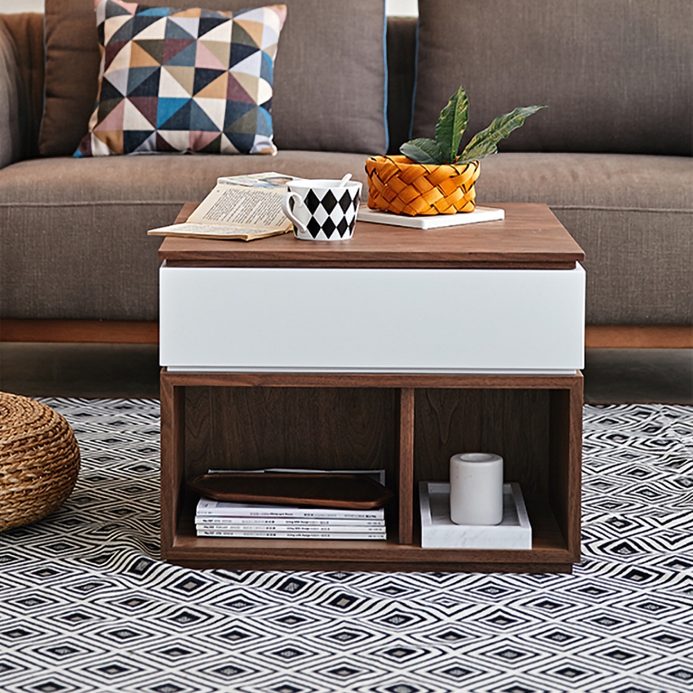 White & Walnut Square Coffee Table with Storage Lift-Top Manufactured Wood Accent Table