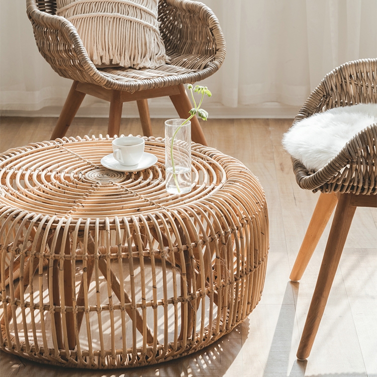 850mm Rustic Rattan Coffee Table Cocktail Table in Cottage Design