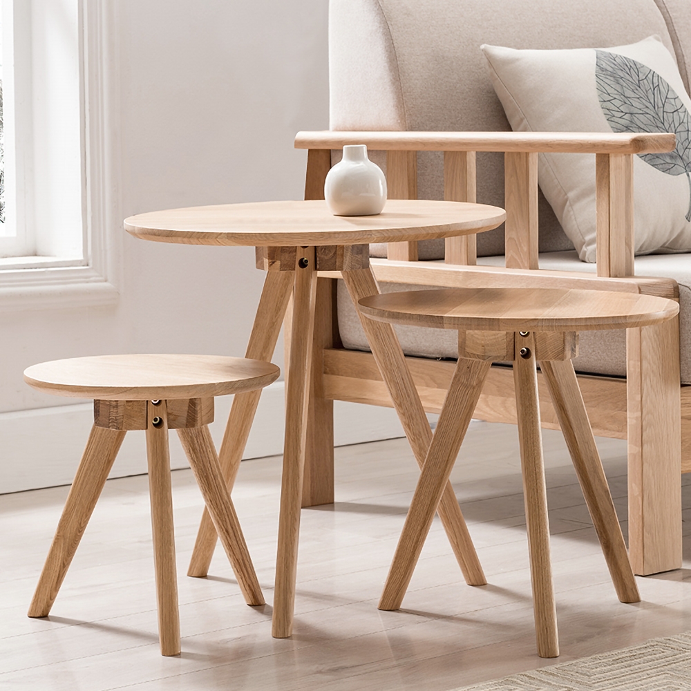 

Natural Coffee Table Round Wooden Top Piece of 3