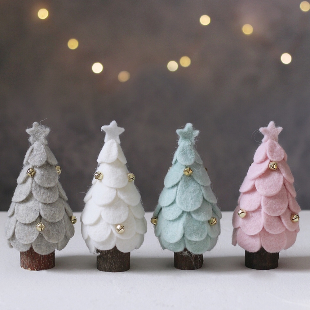 Image of Christmas Decoration Faux Wool Colorful Christmas Tree Set of 4